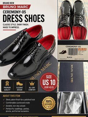 NWT Bruno Marc Ceremony-05 Patent Leather Dress Shoes Men’s Size 10 Black Formal